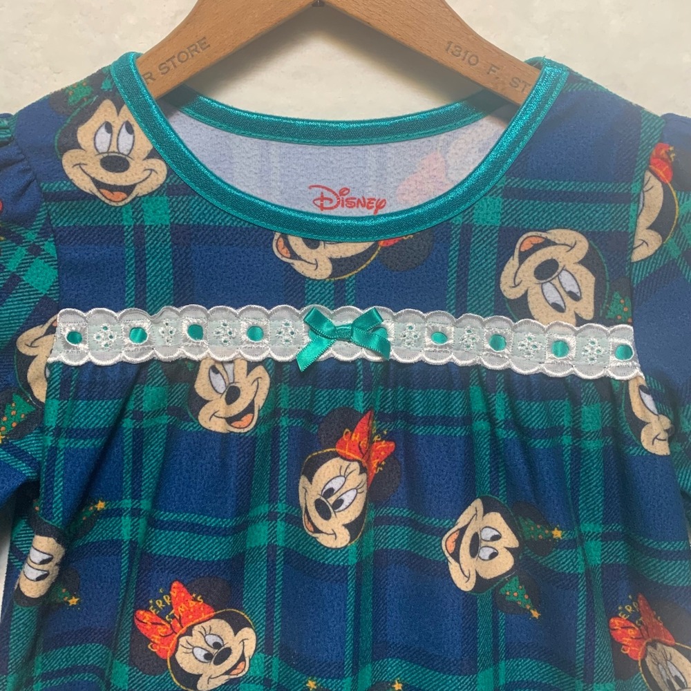 Vtg Disney Mickey Minnie Mickey Plaid Nightgown Dress PJs Sleepwear 4T Christmas - Picture 4 of 8